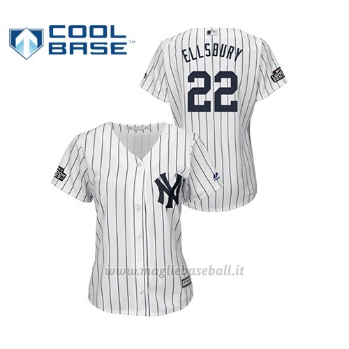Maglia Baseball Donna New York Yankees 22 Jacoby Ellsbury 2019 London Series Cool Base Bianco